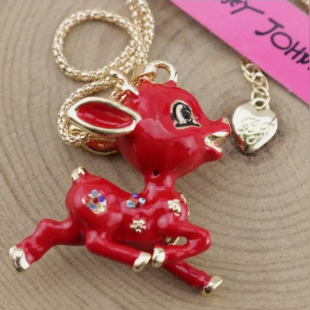 Gold-plated red multi-color Crystal reindeer necklace pendant - Picture 6 of 13